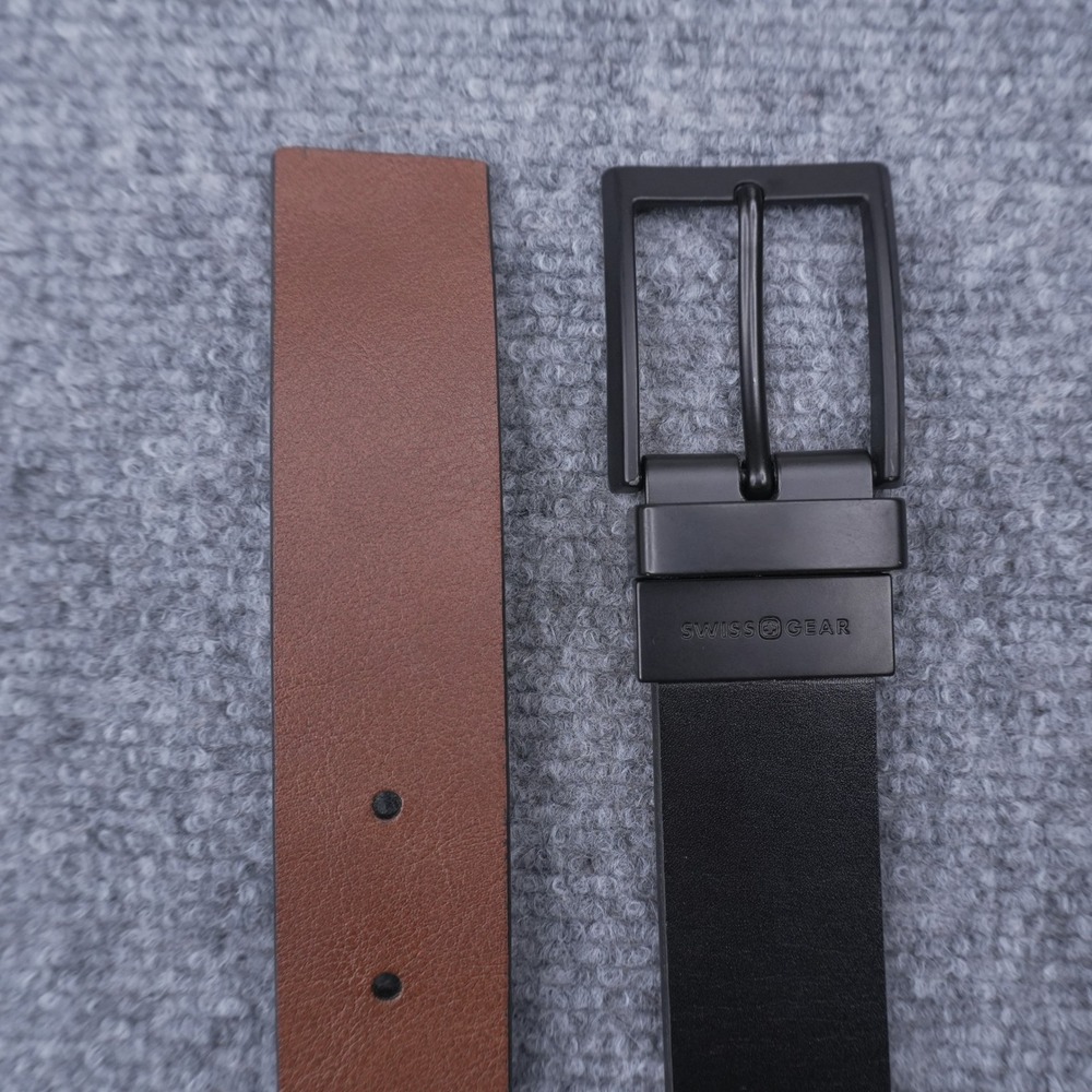 Swiss Gear Reversible Belt Mens 32" Brown Black Matte Buckle Faux Leather - Picture 4 of 6